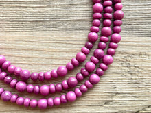 Load image into Gallery viewer, Pinkish Purple Statement Necklace, Chunky 3 Strand Jewelry, purple necklace silver necklace, Pink bib necklace bridesmaid