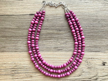 Load image into Gallery viewer, Pinkish Purple Statement Necklace, Chunky 3 Strand Jewelry, purple necklace silver necklace, Pink bib necklace bridesmaid