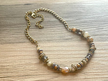 Load image into Gallery viewer, Neutral Statement Necklace Jewelry, Chunky Jewelry Big Beaded Single Strand Necklace, glass gold Necklace Jewelry vintage beaded