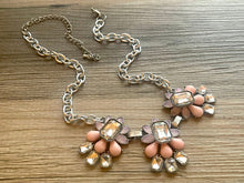 Load image into Gallery viewer, Crystal Statement Necklace, Rhinestone chunky necklace, Flower Pendant Jewelry lavender pink vintage chunky bridesmaid white