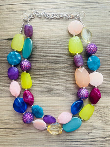 Ipanema Beach statement necklace, Beaded statement necklace, blue necklace, bib necklace, purple teal royal green bridesmaids chunky