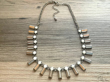 Load image into Gallery viewer, Geometric Statement Necklace, Chunky Spike Jewelry with Rhinestone Charms, silver statement necklace, chunky bib necklace white cream