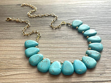 Load image into Gallery viewer, Polished Turquoise GemStone Necklace green blue statement necklace jewelry, long beaded statement layering necklace single strand