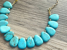 Load image into Gallery viewer, Polished Turquoise GemStone Necklace green blue statement necklace jewelry, long beaded statement layering necklace single strand