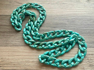 Long Acrylic necklace, seafoam linking acetate necklace, chain necklace, statement necklace jewelry, layering necklace turquoise