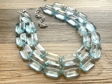 Iced Pond Blue Necklace, Double Strand Statement Jewelry, pool carribbean Chunky bib bridesmaid, everyday bubble jewelry, turquoise blue