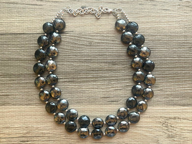 Black & Gray Necklace OOAK multi strand jewelry, big bib beaded chunky statement necklace, silver necklace, bridesmaid necklace