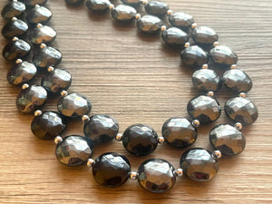 Black & Gray Necklace OOAK multi strand jewelry, big bib beaded chunky statement necklace, silver necklace, bridesmaid necklace