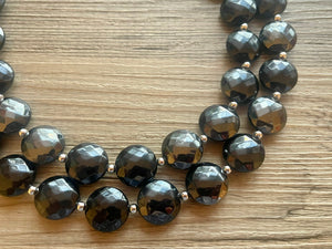 Black & Gray Necklace OOAK multi strand jewelry, big bib beaded chunky statement necklace, silver necklace, bridesmaid necklace