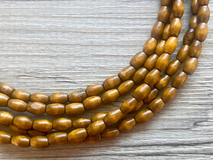 5 Strand Wood Beaded Necklace, brown Jewelry Chunky statement necklace, big beaded necklace jewelry, natural smooth wood earrings