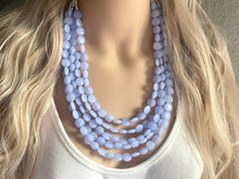 Load image into Gallery viewer, But a Dream Statement Necklace, chunky bib beaded jewelry, sky blue color block wedding bridesmaid acrylic bib jewelry periwinkle 5 strand