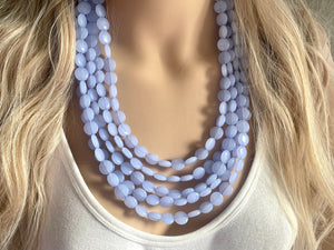 But a Dream Statement Necklace, chunky bib beaded jewelry, sky blue color block wedding bridesmaid acrylic bib jewelry periwinkle 5 strand