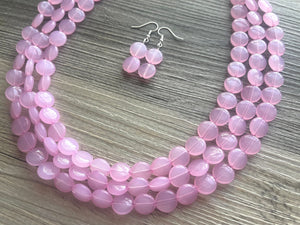 But a Dream Statement Necklace, chunky bib beaded jewelry, blush pink color block wedding bridesmaid acrylic bib jewelry light pink 3 strand