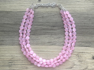 But a Dream Statement Necklace, chunky bib beaded jewelry, blush pink color block wedding bridesmaid acrylic bib jewelry light pink 3 strand