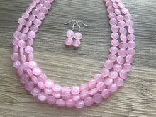 Load image into Gallery viewer, But a Dream Statement Necklace, chunky bib beaded jewelry, blush pink color block wedding bridesmaid acrylic bib jewelry light pink 3 strand