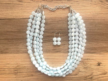 Load image into Gallery viewer, But a Dream Statement Necklace, chunky bib beaded jewelry, sky blue color block wedding bridesmaid acrylic bib jewelry periwinkle 5 strand