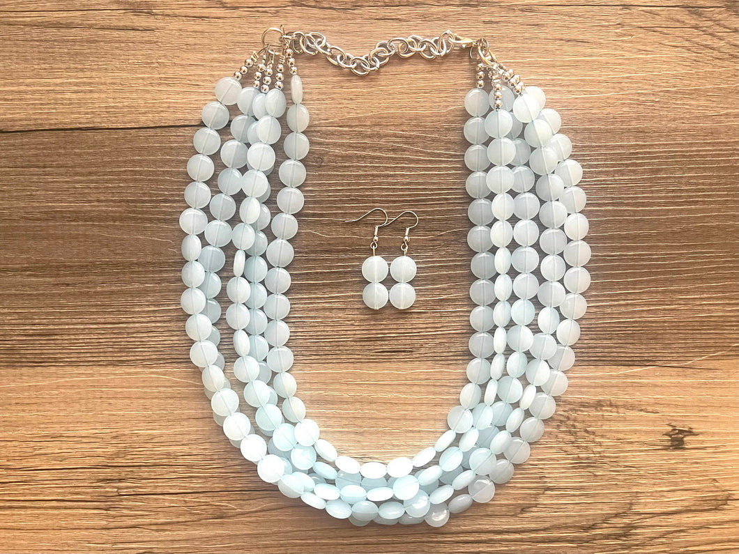 But a Dream Statement Necklace, chunky bib beaded jewelry, sky blue color block wedding bridesmaid acrylic bib jewelry periwinkle 5 strand