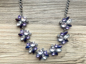 Crystal Statement Necklace, Rhinestone chunky necklace, Flower Pendant Jewelry lavender white black vintage chunky bridesmaid jewelry