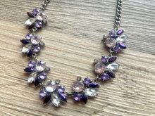 Load image into Gallery viewer, Crystal Statement Necklace, Rhinestone chunky necklace, Flower Pendant Jewelry lavender white black vintage chunky bridesmaid jewelry