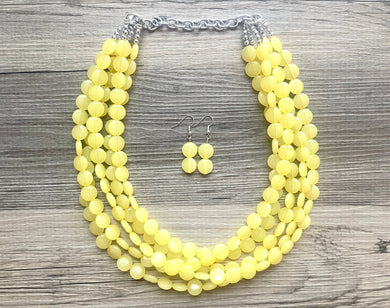 But a Dream Statement Necklace, chunky bib beaded jewelry, yellow color block wedding bridesmaid acrylic bib jewelry yellow 5 strand