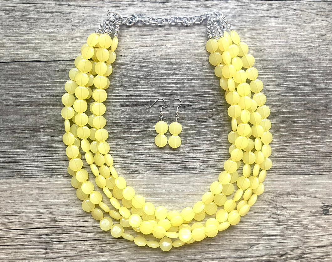 But a Dream Statement Necklace, chunky bib beaded jewelry, yellow color block wedding bridesmaid acrylic bib jewelry yellow 5 strand