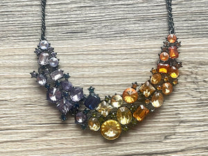 Crystal Statement Necklace, Rhinestone chunky necklace, Flower Pendant Jewelry RAINBOW vintage chunky bridesmaid jewelry Colorful