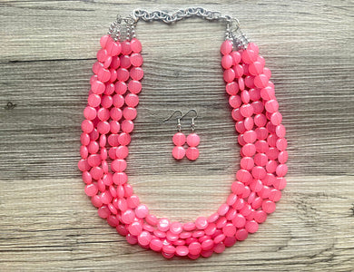 But a Dream Statement Necklace, Bubblegum Pink chunky bib beaded jewelry, color block wedding bridesmaid acrylic bib jewelry 5 strand