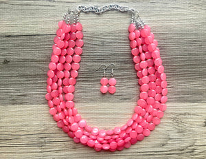 But a Dream Statement Necklace, Bubblegum Pink chunky bib beaded jewelry, color block wedding bridesmaid acrylic bib jewelry 5 strand