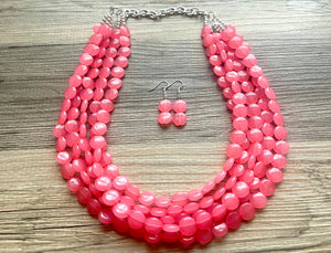 But a Dream Statement Necklace, Bubblegum Pink chunky bib beaded jewelry, color block wedding bridesmaid acrylic bib jewelry 5 strand