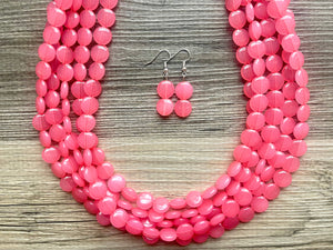 But a Dream Statement Necklace, Bubblegum Pink chunky bib beaded jewelry, color block wedding bridesmaid acrylic bib jewelry 5 strand