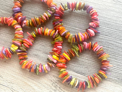 Rainbow Beaded Statement bracelet, shell stretch bracelet, rainbow beaded jewelry, stretch bracelet, multi color beaded rainbow bracelet