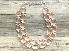 Load image into Gallery viewer, Translucent Glow Up Peach 2 strand statement Necklace, Clementine Beaded Necklace, summer silver jewelry, bubble bib pink peach orange