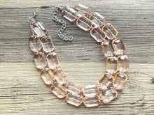 Load image into Gallery viewer, Translucent Glow Up Peach 2 strand statement Necklace, Clementine Beaded Necklace, summer silver jewelry, bubble bib pink peach orange