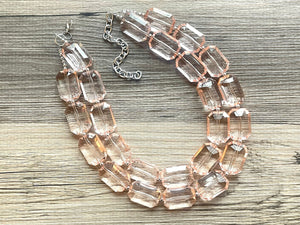 Translucent Glow Up Peach 2 strand statement Necklace, Clementine Beaded Necklace, summer silver jewelry, bubble bib pink peach orange