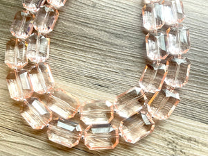 Translucent Glow Up Peach 2 strand statement Necklace, Clementine Beaded Necklace, summer silver jewelry, bubble bib pink peach orange