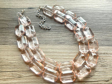 Load image into Gallery viewer, Translucent Glow Up Peach 2 strand statement Necklace, Clementine Beaded Necklace, summer silver jewelry, bubble bib pink peach orange