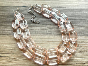 Translucent Glow Up Peach 2 strand statement Necklace, Clementine Beaded Necklace, summer silver jewelry, bubble bib pink peach orange