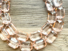 Load image into Gallery viewer, Translucent Glow Up Peach 2 strand statement Necklace, Clementine Beaded Necklace, summer silver jewelry, bubble bib pink peach orange