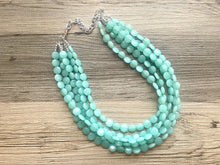 Load image into Gallery viewer, Mint Green Beaded Statement Necklace, beaded jewelry, light green jewelry, mojito beaded necklace, green earrings necklace, chunky