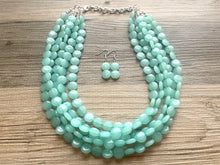 Load image into Gallery viewer, Mint Green Beaded Statement Necklace, beaded jewelry, light green jewelry, mojito beaded necklace, green earrings necklace, chunky