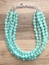 Load image into Gallery viewer, Mint Green Beaded Statement Necklace, beaded jewelry, light green jewelry, mojito beaded necklace, green earrings necklace, chunky