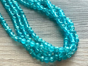 Teal 4 Layer Statement Necklace, turquoise chunky necklace, statement bib necklace jewelry turquoise blue jewerly, glass beaded jewelry