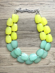 Lime Green Mojito Chunky Statement Necklace, Big beaded jewelry, Double Strand Statement Necklace, Bib necklace, green bridesmaid wedding