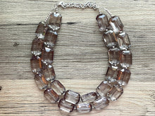 Load image into Gallery viewer, Translucent Glow Up Smoke Gray 2 strand statement Necklace, Gray Beaded Necklace, summer silver jewelry, bubble bib neutral