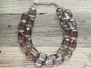 Translucent Glow Up Smoke Gray 2 strand statement Necklace, Gray Beaded Necklace, summer silver jewelry, bubble bib neutral