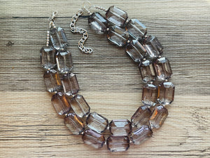 Translucent Glow Up Smoke Gray 2 strand statement Necklace, Gray Beaded Necklace, summer silver jewelry, bubble bib neutral