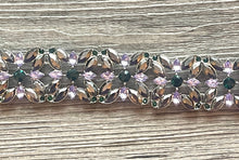 Load image into Gallery viewer, Lavender Vintage Statement bracelet, chunky vintage bracelet, purple green rhinestone beaded jewelry, chunky geometric pendant jewelry
