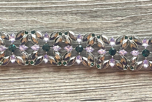 Lavender Vintage Statement bracelet, chunky vintage bracelet, purple green rhinestone beaded jewelry, chunky geometric pendant jewelry