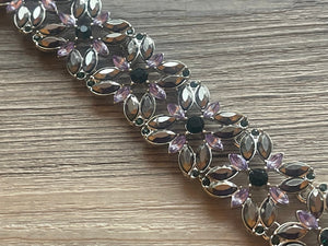 Lavender Vintage Statement bracelet, chunky vintage bracelet, purple green rhinestone beaded jewelry, chunky geometric pendant jewelry