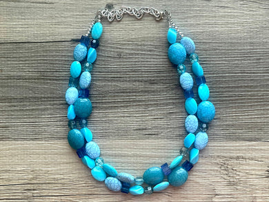 Eliza’s Wonderland Chunky Statement Necklace, Big beaded jewelry, Double Strand Statement Necklace, Bib necklace, blue aqua navy winter